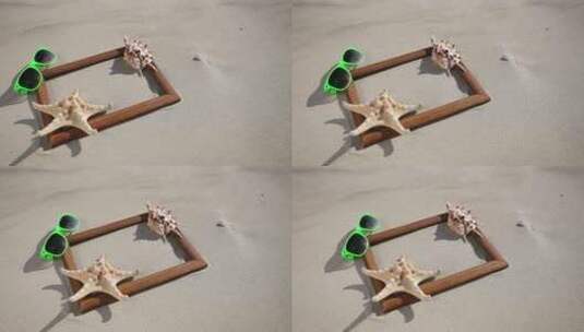 沙滩上的木制相框高清在线视频素材下载