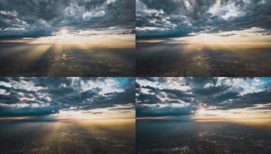 夕阳云层丁达尔效应延时航拍摄影高清在线视频素材下载