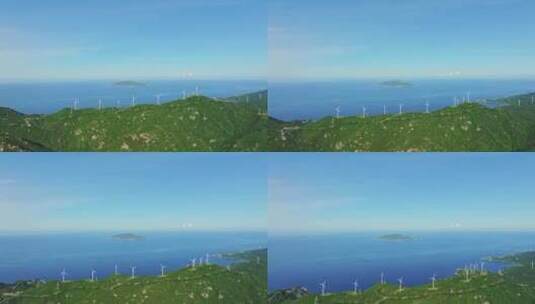 4K 海岛风车山风力发电、绿色清洁能源航拍高清在线视频素材下载