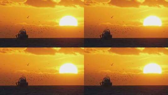 日落时分渔船返航高清在线视频素材下载