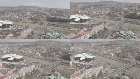 格鲁吉亚第比利斯——2021年4月5日：巴拉塔什维利桥和公共登记处的鸟瞰图。高清在线视频素材下载