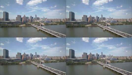 航拍延时城市风光浑河大桥蓝天白云高清在线视频素材下载