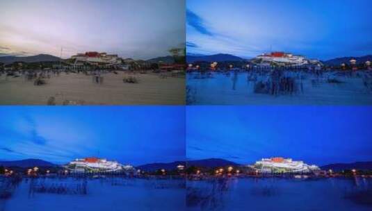 西藏拉萨布达拉宫广场日转夜大范围移动延时高清在线视频素材下载
