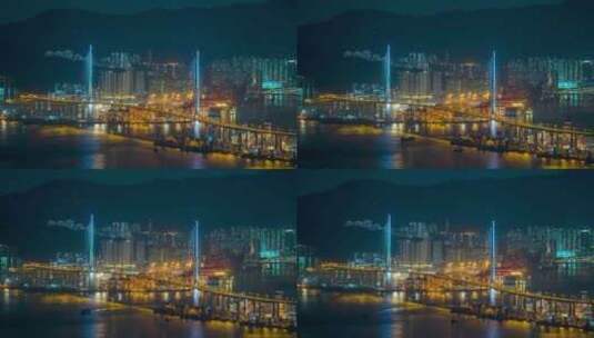 香港国际货运码头_昂船洲大桥夜景固定延时高清在线视频素材下载