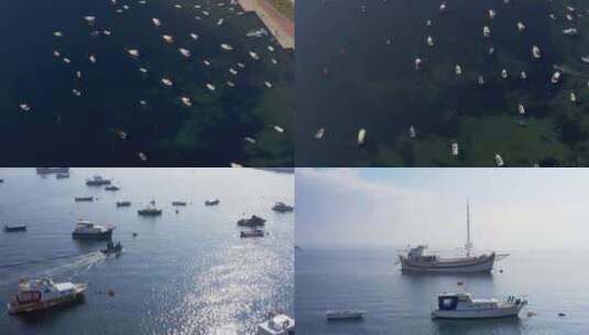 伊斯坦布尔马尔泰普博斯普鲁斯海峡鸟瞰渔船高清在线视频素材下载