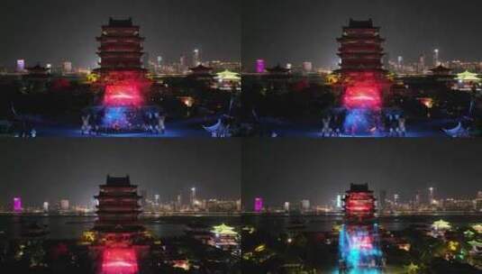 江西南昌滕王阁夜景灯光航拍高清在线视频素材下载