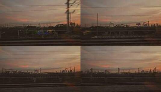 高铁火车窗外唯美黄昏风景高清在线视频素材下载