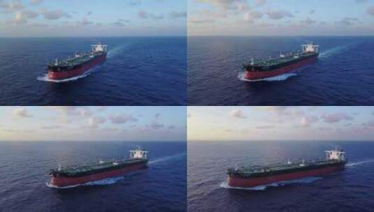 航拍在海上行驶的红色招商轮船高清在线视频素材下载