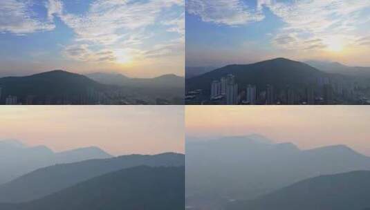 航拍枣庄新城城市雾霾空气污染高清在线视频素材下载