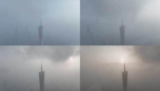 广州塔云雾清晨阳光雨后天气日出极端天气高清在线视频素材下载