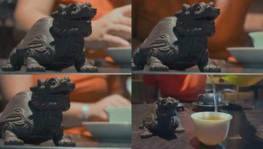 茶桌紫砂貔貅雕刻摆件高清在线视频素材下载