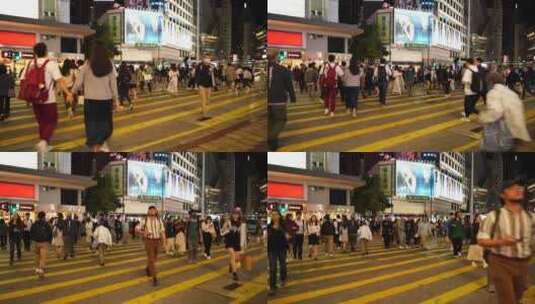 香港斑马线行人过马路红绿灯路口人行横道高清在线视频素材下载