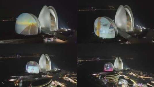 珠海大剧院夜景航拍高清在线视频素材下载