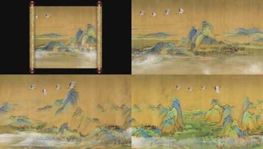 千里江山图画卷打开视频高清在线视频素材下载