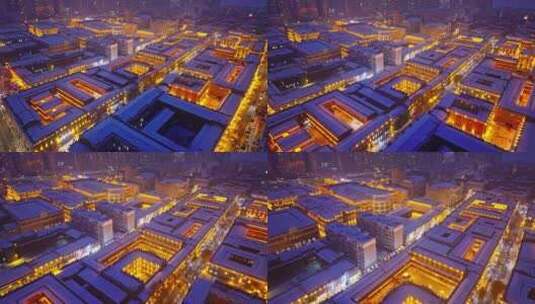 中国黑龙江哈尔滨老道外中华巴洛克夜景航拍高清在线视频素材下载