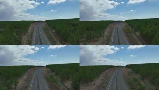 大兴安岭森林新绿林间高速公路高清在线视频素材下载