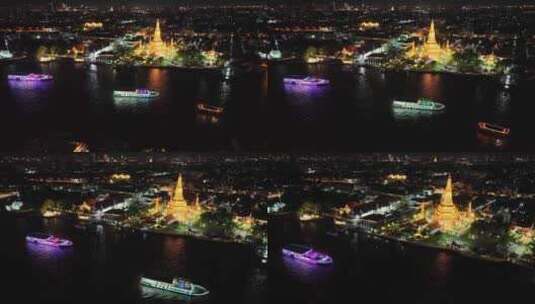 原创 泰国曼谷郑王庙城市航拍夜景高清在线视频素材下载
