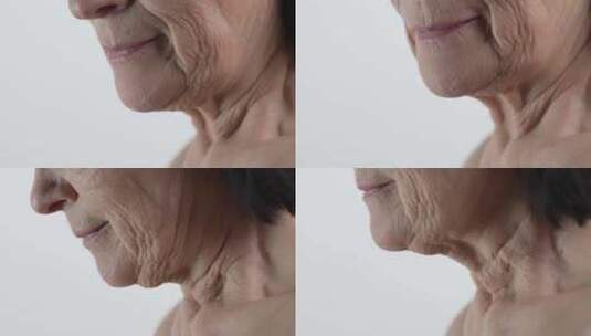 一位皮肤有皱纹的老年妇女的下脸高清在线视频素材下载