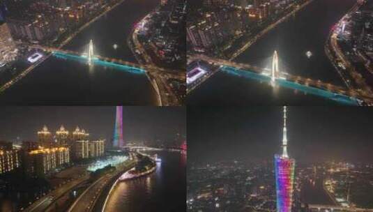 广州海珠区阅江西路猎德大桥夜晚夜景航拍广高清在线视频素材下载