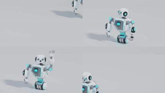 机器人欢快地挥手“嗨！”的3D动画。3D高清在线视频素材下载