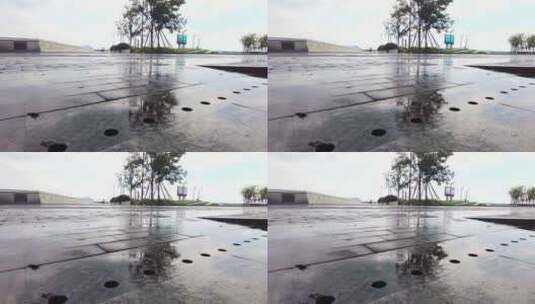 杭州钱塘江沿江下暴雨特写空镜头高清在线视频素材下载