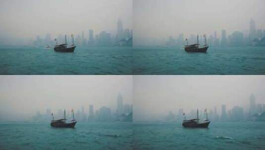 香港维多利亚港海上的船只高清在线视频素材下载