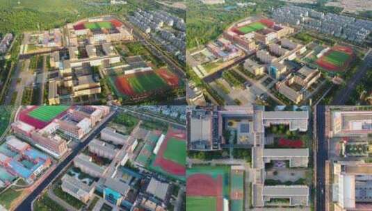 航拍枣庄新城实验小学校园校舍建筑高清在线视频素材下载