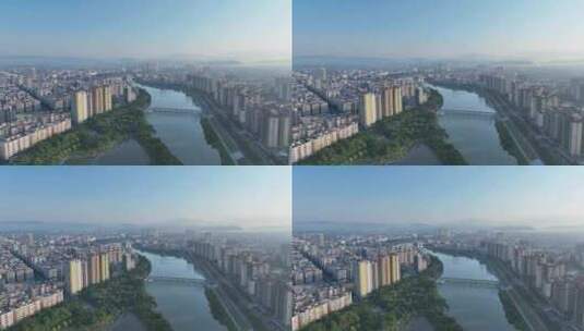 广州从化区航拍流溪河城市建筑风光河流景观高清在线视频素材下载