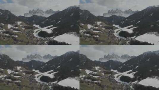 意大利南蒂罗尔，圣马格达莱纳村与白雪覆盖高清在线视频素材下载