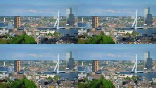 鹿特丹市和伊拉斯谟大桥的景色高清在线视频素材下载