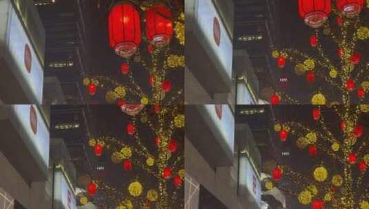 树木新年灯光装饰红灯笼下摇成都IFS1高清在线视频素材下载