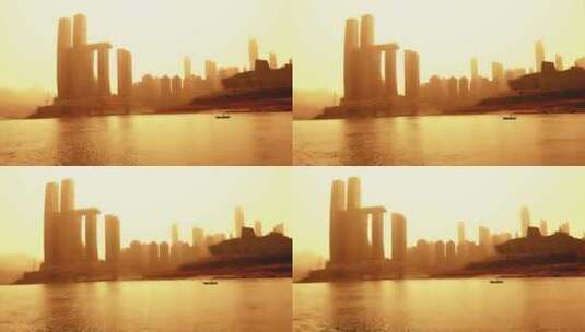 黄昏时候重庆市地标建筑风光来福士高清在线视频素材下载