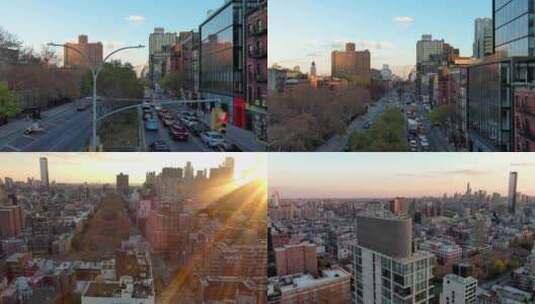 城市航拍纽约曼哈顿公共酒店摩天大楼日出高清在线视频素材下载