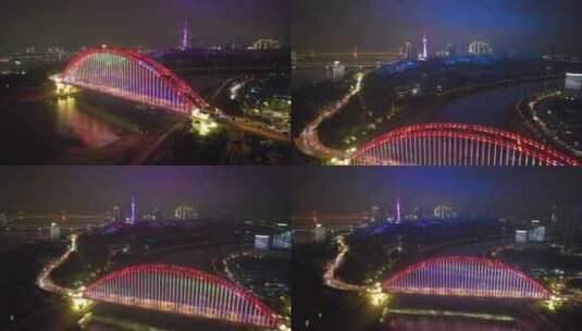 地标武汉汉阳汉江晴川桥夜景航拍视频高清在线视频素材下载