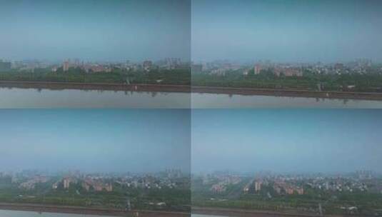 杭州下沙钱塘绿道沿江清晨风光高清在线视频素材下载