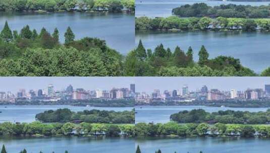 杭州西湖景区与城市同框长焦航拍高清在线视频素材下载