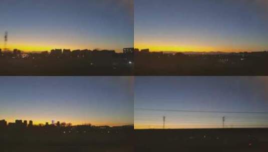 火车窗外的夕阳与城市高清在线视频素材下载
