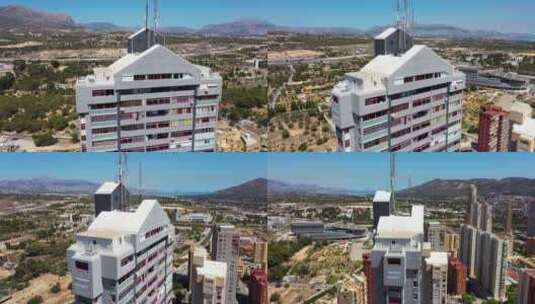 西班牙贝尼多姆北侧的无人机镜头显示阳光明高清在线视频素材下载