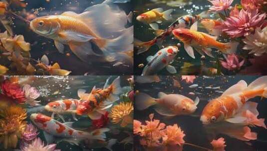 4k锦鲤唯美水中鱼观赏鱼动画背景高清在线视频素材下载