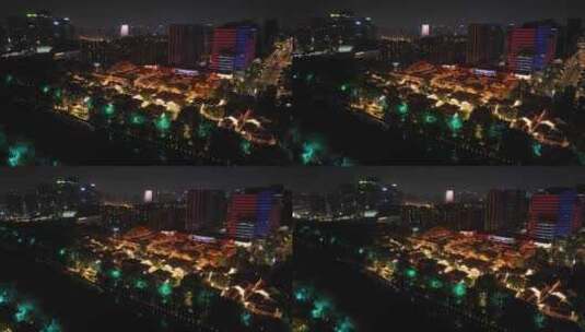 杭州拱墅区大兜路历史街区香积寺夜景航拍高清在线视频素材下载