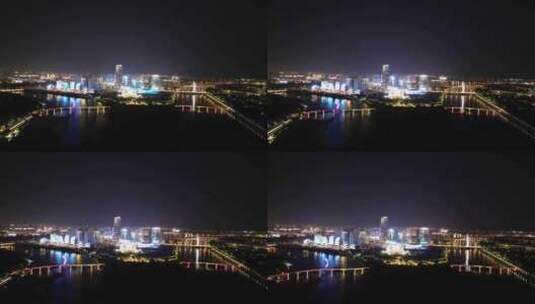 航拍浙江金华五百滩公园夜景高清在线视频素材下载