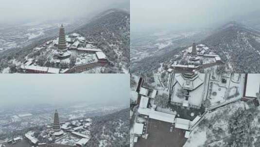 山西洪洞广胜寺雪景高清在线视频素材下载