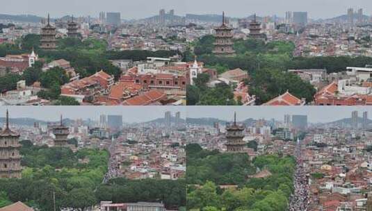 福建泉州开元寺双塔航拍高清在线视频素材下载