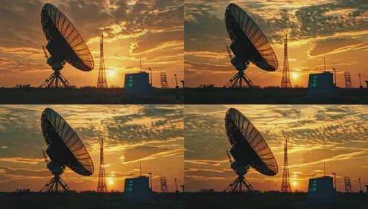 日落时分卫星天线与信号塔高清在线视频素材下载