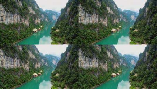 峡谷河流旁的露营帐篷景观高清在线视频素材下载