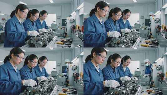 女工在车间操作机械高清在线视频素材下载