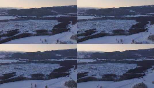 新疆阿勒泰地区禾木村雪景航拍高清在线视频素材下载