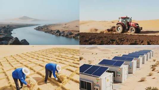 沙漠中的太阳能农业与可持续生活高清在线视频素材下载