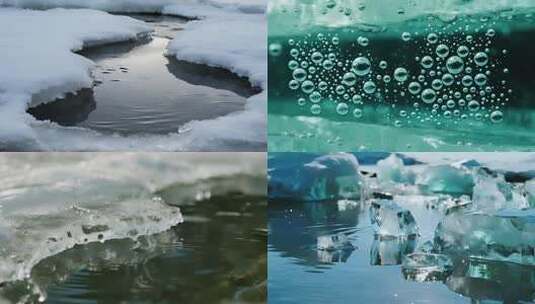冰面 冰面 冰河 冰川融化与水下气泡高清在线视频素材下载