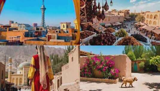 新疆喀什古城旅游景点人文风情高清在线视频素材下载